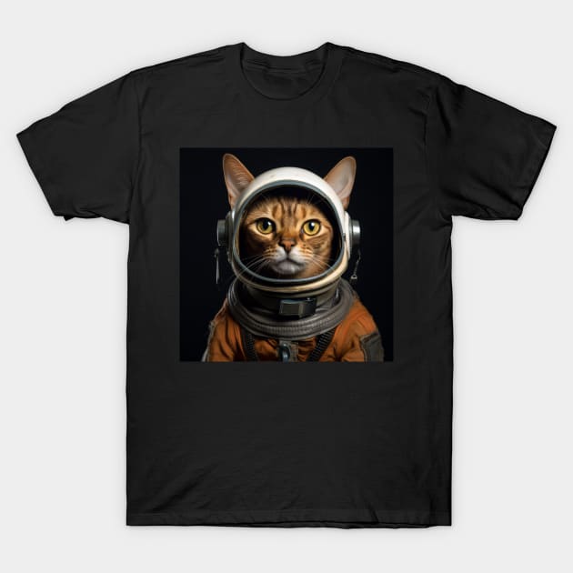 Astronaut Cat in Space - Abyssinian T-Shirt by Merchgard
